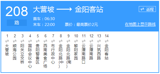 貴陽(yáng)公交208路路線示意圖