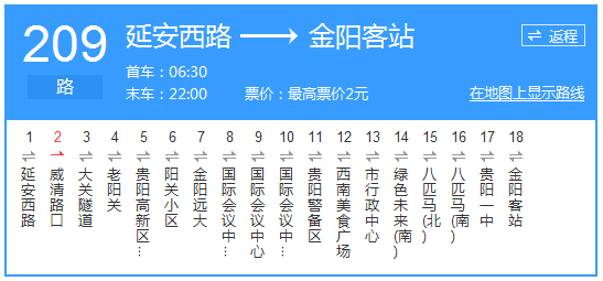 貴陽公交209路路線示意圖